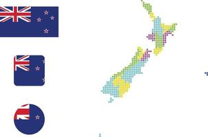 mapa da nova zelândia e ilustração vetorial de símbolo de ícone plano de bandeira vetor