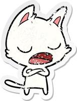 adesivo angustiado de um desenho animado de gato falante vetor
