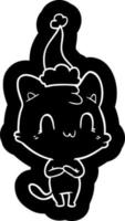 ícone de desenho animado de um gato feliz usando chapéu de papai noel vetor