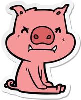 adesivo de um porco de desenho animado com raiva sentado vetor
