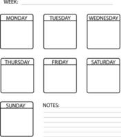 planejador semanal em fundo branco. sinal de planejador minimalista. estilo plano. vetor