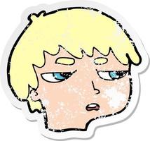 adesivo retrô angustiado de um menino irritado de desenho animado vetor