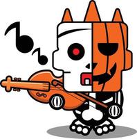 ilustração em vetor personagem de mascote de abóbora dos desenhos animados de halloween crânio bonito tocando violino