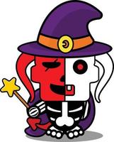 personagem de mascote de osso do diabo vermelho ilustração vetorial de desenho animado fantasia de bruxa fofa vetor