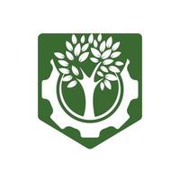 modelo de design de logotipo de vetor de árvore de engrenagem. logotipo de tecnologia da natureza moderna. tecnologia eco verde e conceito de logotipo da indústria.