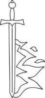 espada flamejante de desenho de linha peculiar vetor