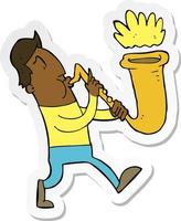adesivo de um homem de desenho animado soprando saxofone vetor