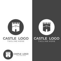 silhueta do logotipo do castelo, logotipo do castelo com modelo de ilustração vetorial de design de combinação de escudo. vetor