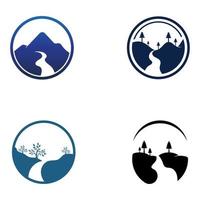 logotipos de rios, riachos, margens de rios e córregos. logotipo do rio com combinação de montanhas e terras agrícolas com modelo de ilustração vetorial de design de conceito. vetor