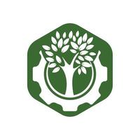 modelo de design de logotipo de vetor de árvore de engrenagem. logotipo de tecnologia da natureza moderna. tecnologia eco verde e conceito de logotipo da indústria.