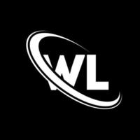logotipo wl. projeto w. letra wl branca. design de logotipo de letra wl. letra inicial wl vinculado ao logotipo do monograma em maiúsculas do círculo. vetor