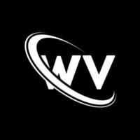 logotipo wv. projeto wv. letra wv branca. design de logotipo de carta wv. letra inicial wv vinculado ao logotipo do monograma maiúsculo do círculo. vetor
