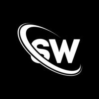 logotipo sw. projeto sw. letra sw branca. design de logotipo de letra sw. letra inicial sw logotipo de monograma maiúsculo círculo vinculado. vetor
