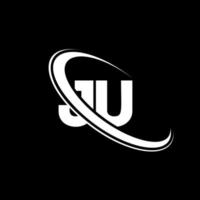 logotipo ju. projeto ju. letra ju branca. design de logotipo de letra ju. letra inicial ju vinculado ao logotipo do monograma maiúsculo do círculo. vetor