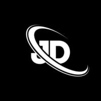 logotipo jd. projeto jd. carta branca jd. design de logotipo de letra jd. letra inicial jd vinculou o logotipo do monograma em maiúsculas do círculo. vetor