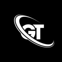 logotipo gt. projeto gt. letra gt branca. design de logotipo de letra gt. letra inicial gt vinculado ao logotipo do monograma maiúsculo do círculo. vetor