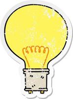 adesivo angustiado de uma lâmpada de desenho animado desenhada à mão peculiar vetor
