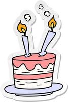 doodle de desenho de adesivo de um bolo de aniversário vetor