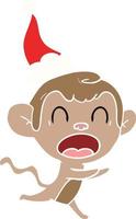gritando ilustração de cor plana de um macaco usando chapéu de papai noel vetor