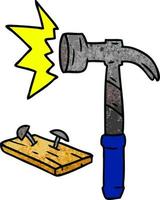 doodle de desenho texturizado de um martelo e pregos vetor