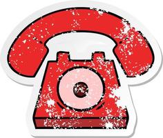 adesivo angustiado de um telefone vermelho bonito de desenho animado vetor