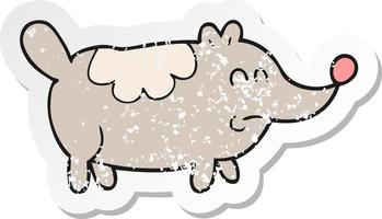 adesivo retrô angustiado de um cachorro gordo pequeno de desenho animado vetor