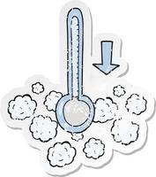 adesivo retrô angustiado de um desenho animado caindo de temperatura vetor
