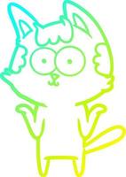 linha de gradiente frio desenhando gato de desenho animado feliz encolhendo os ombros vetor