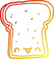 linha de gradiente quente desenhando uma fatia de pão fofa de desenho animado vetor