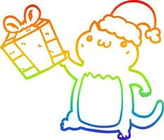 desenho de linha de gradiente de arco-íris desenho bonito gato de natal vetor