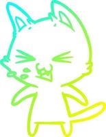 desenho de linha de gradiente frio gato de desenho animado sibilando vetor