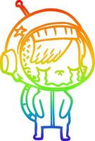 desenho de linha de gradiente de arco-íris desenho animado garota astronauta chorando vetor