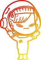 mulher de astronauta de desenho animado de desenho de linha de gradiente quente vetor