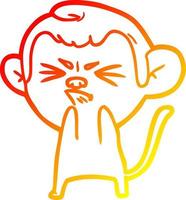 desenho de linha de gradiente quente desenho animado macaco irritado vetor