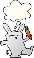 coelho de desenho animado com cenoura e balão de pensamento em estilo gradiente suave vetor