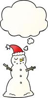 boneco de neve de natal dos desenhos animados e balão de pensamento no estilo de gradiente suave vetor