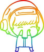 desenho de linha de gradiente de arco-íris desenho animado curioso astronauta vetor