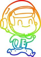 desenho de linha de gradiente de arco-íris feliz astronauta de desenho animado vetor