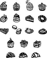 conjunto de sobremesa de bolo de doces, ilustração desenhada à mão vetor