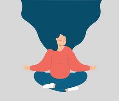 grávida pratica ioga, senta-se em posição de lótus e medita. jovem esperando um bebê, sentado com as pernas cruzadas e fazendo exercícios respiratórios. sistema respiratório e cuidados de saúde e bem-estar.