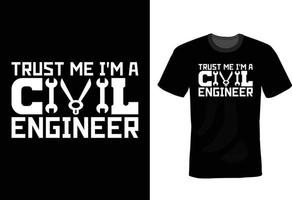 design de camiseta de engenheiro civil, vintage, tipografia vetor