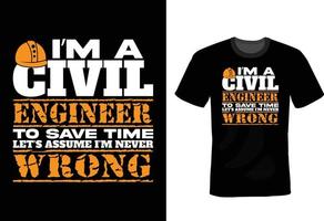 design de camiseta de engenheiro civil, vintage, tipografia vetor