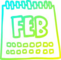 calendário de desenhos animados de desenho de linha de gradiente frio mostrando o mês de fevereiro vetor