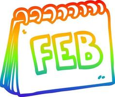 calendário de desenhos animados de desenho de linha de gradiente de arco-íris mostrando o mês de fevereiro vetor