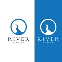 logotipos de rios, riachos, margens de rios e córregos. logotipo do rio com combinação de montanhas e terras agrícolas com modelo de ilustração vetorial de design de conceito. vetor