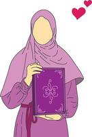 mulher muçulmana elegante hijab segurando um livro vetor