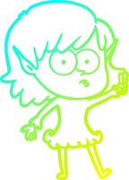 desenho de linha de gradiente frio desenho animado menina elfa chocada vetor