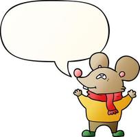 rato de desenho animado usando cachecol e bolha de fala no estilo de gradação suave vetor