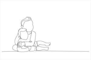 desenhos animados do bebê e seu irmão na cama. estilo de arte de linha contínua única vetor