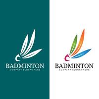 vetor de ícone de logotipo de badminton, jogador de esportes, usando raquete, conceito retrô premium